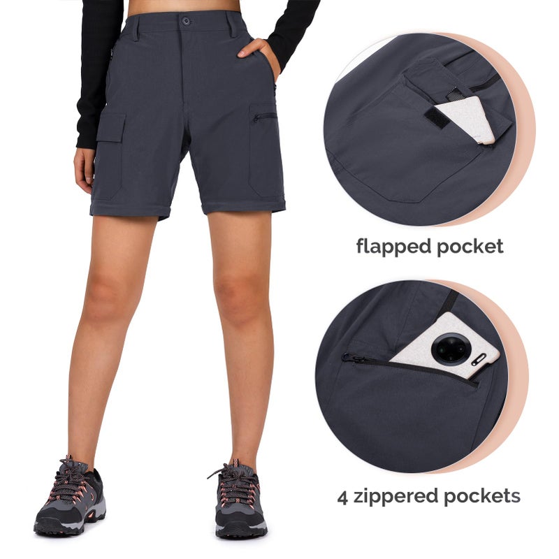 Cycorld Women's-Hiking-Pants-Convertible Quick-Dry-Stretch-Lightweight Zip-Off Outdoor Pants with 5 Deep Pockets (Grey, Medium) - Image 5
